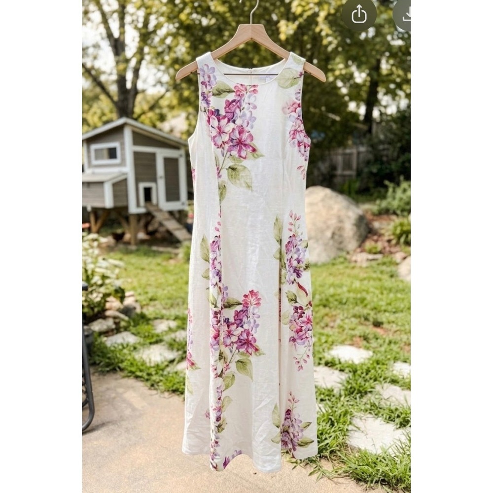 Joie‎ Womens Floral Linen Blend Sleeveless Maxi Dress White Purple Pink Size 8